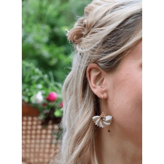 Boucles d'oreilles Louga Goutte Blanc Paillettes réalisées en chutes de cuir par la marque française May & June