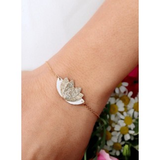 Bracelet Nil réalisé à la main avec des chutes de cuir couleur Blanc, Or et Paillettes