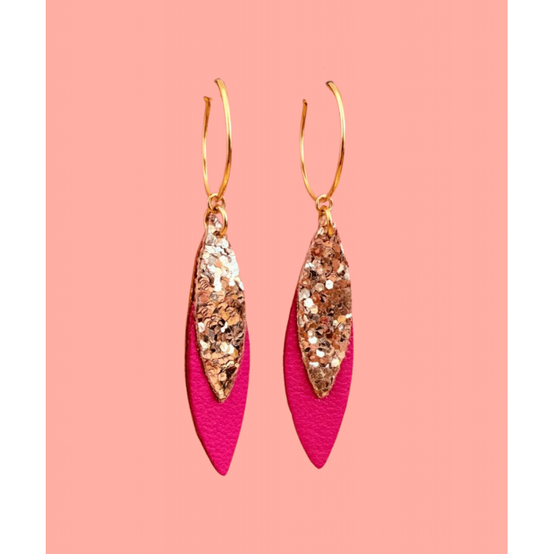 Boucles d'oreilles en cuir Bandama Fuchsia