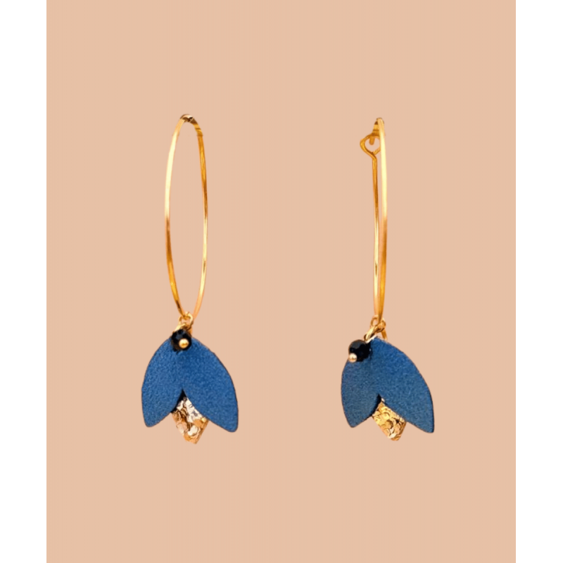 Boucles d'oreilles en cuir Koura - Bleu Irisé