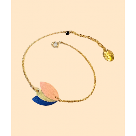Bracelet en cuir Orne Marine, Or et Rose